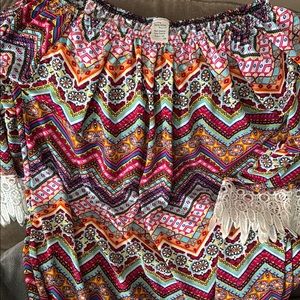 Colorful Zigzag Off-Shoulder Top with Lace
